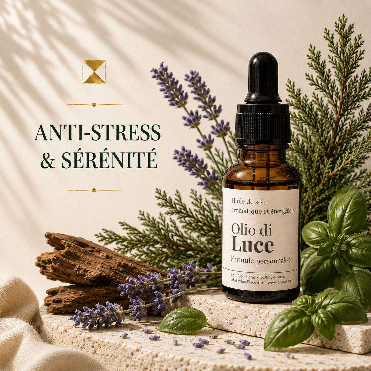 ☯ Huile Anti‑Stress & Sérénité – 20 ml (Pour un mois de lâcher‑prise)